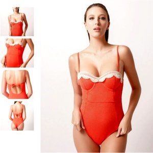 Perla Negra Michelle Balconette One piece SwimSuit Coral Sz M